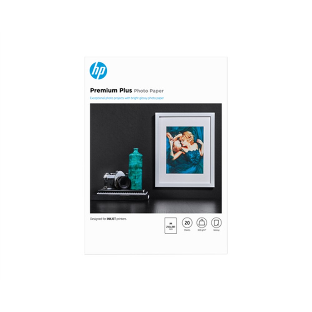 HP Papier photo brillant Premium Plus (20 feuilles – A4 – 210 x 297 mm)