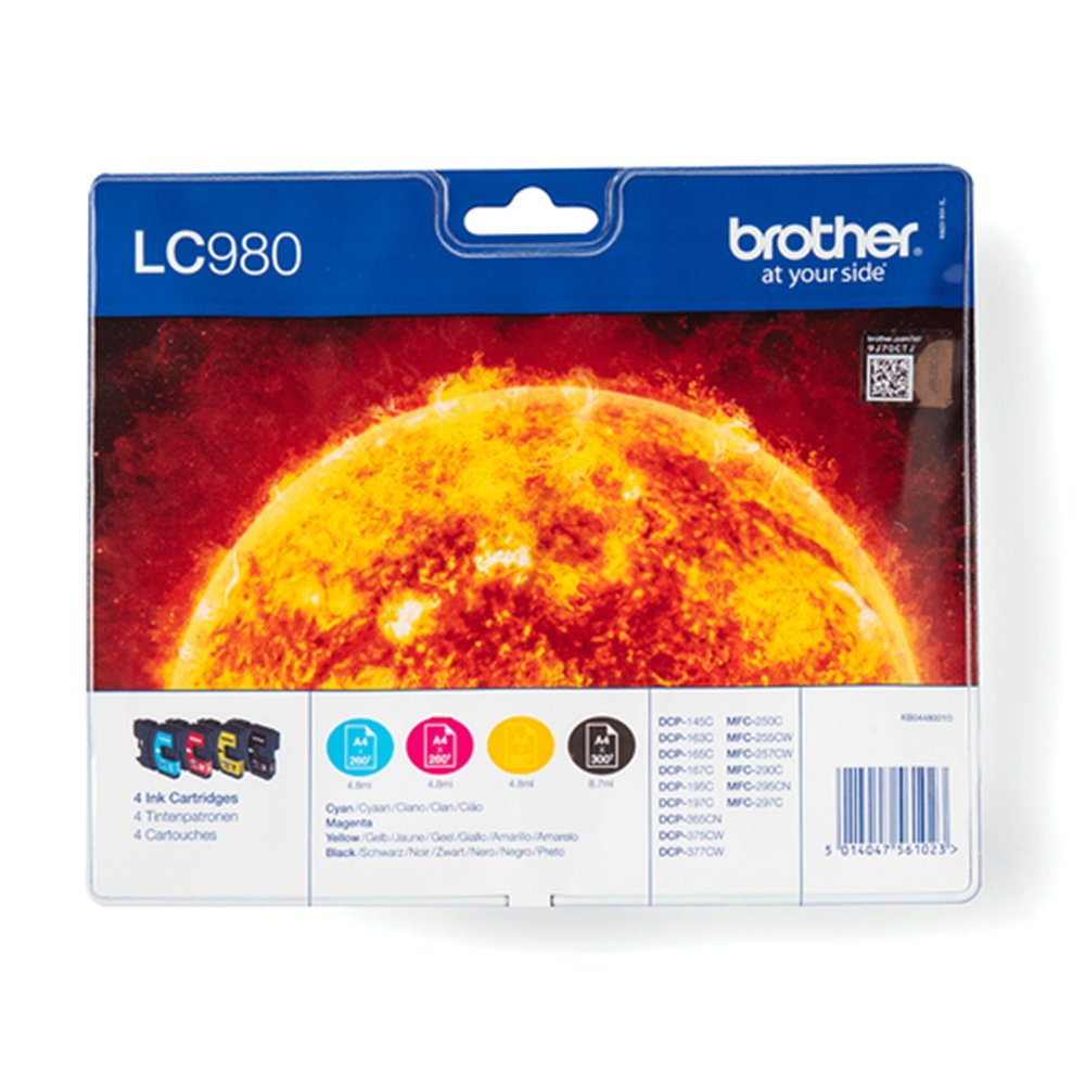 Brother LC980VALBP cartouche d'encre 4 pièce(s) Original Noir, Cyan, Magenta, Jaune