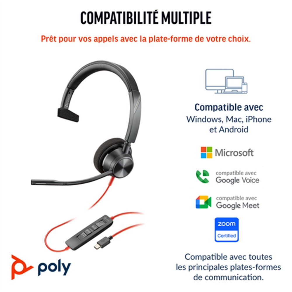 HP Poly Casque USB-C Poly Blackwire 3310