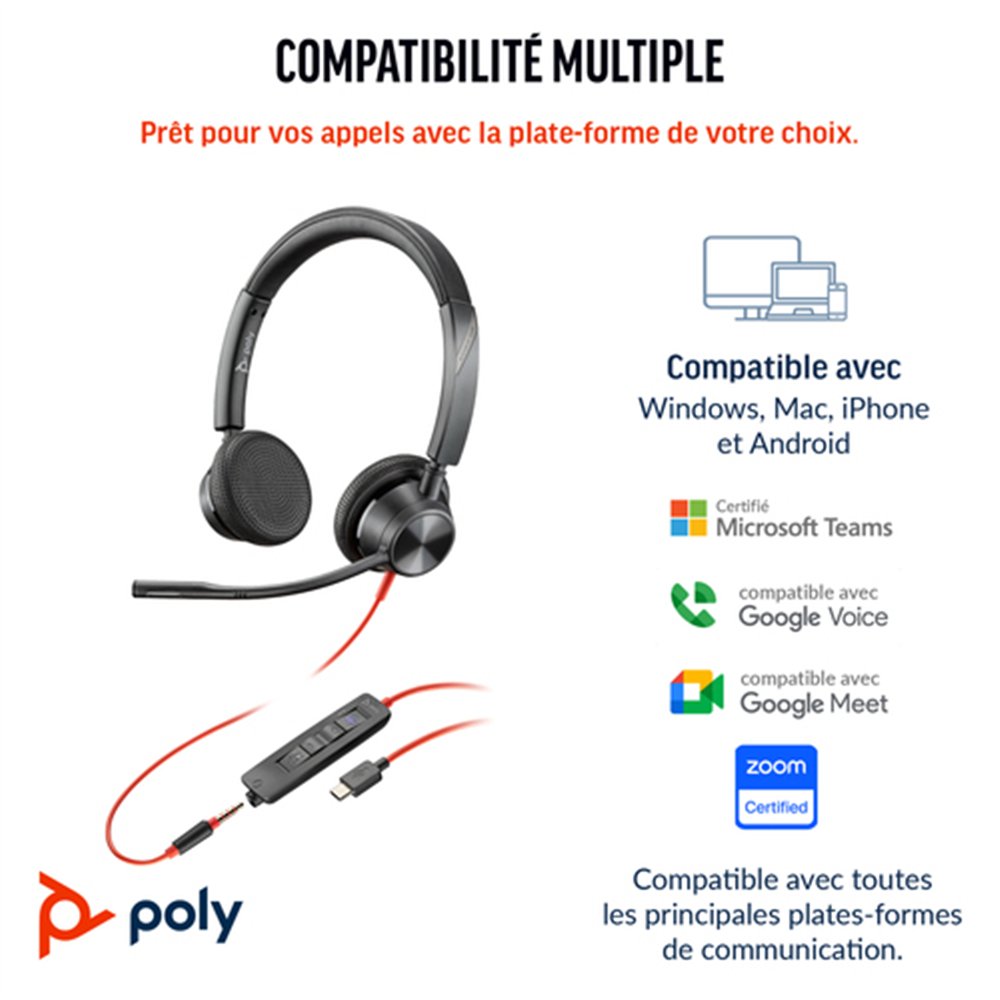 HP Poly Casque Poly Blackwire 3325 Microsoft Teams Certified USB-C