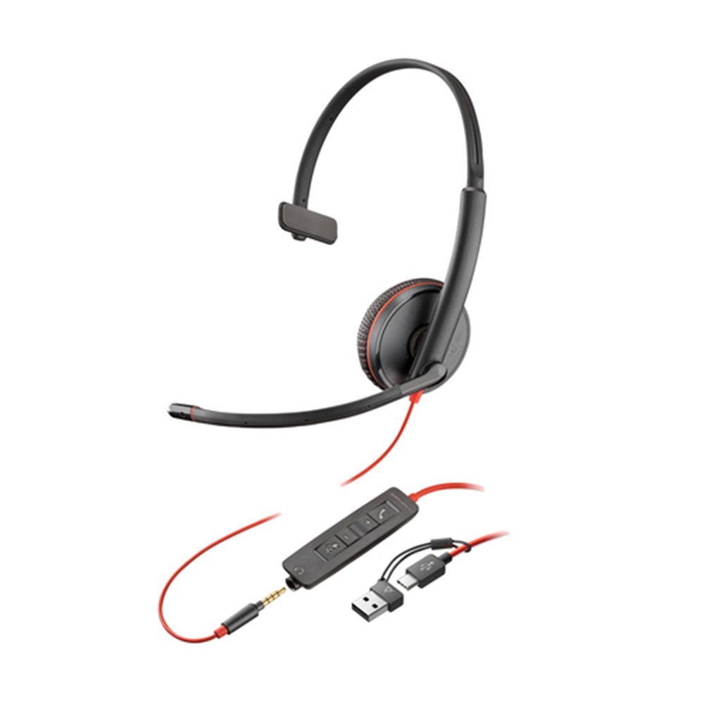 HP Poly Micro-casque Poly Blackwire 3215 monaural USB-C + connexion 3,5 mm + adaptateur USB-C/A