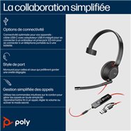 HP Poly Micro-casque monaural USB-C Poly Blackwire 5210 + prise 3,5 mm + adaptateur USB-C/A