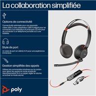 HP Poly Micro-casque Poly Blackwire 5220 stéréo USB-C + connexion 3,5 mm + adaptateur USB-C/A