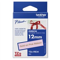 Brother TZE-RE34 ruban d'étiquette Or sur rose