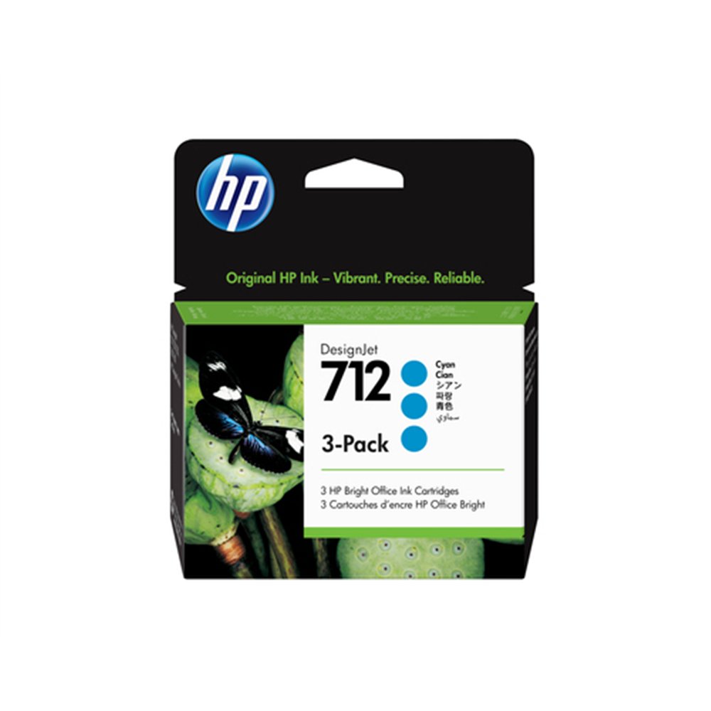 HP Pack de 3 cartouches d'encre DesignJet 712, cyan, 29 ml